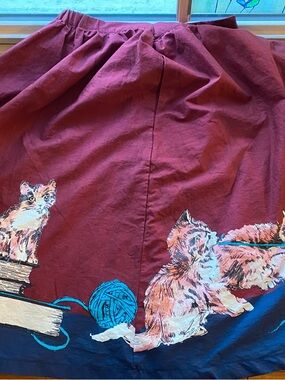 ModCloth Burgundy & Navy Cat Yarn Print Skirt